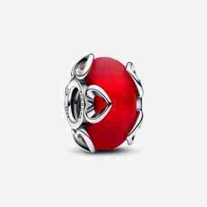 Charm Verre de Murano Rouge Givré & Cœurs