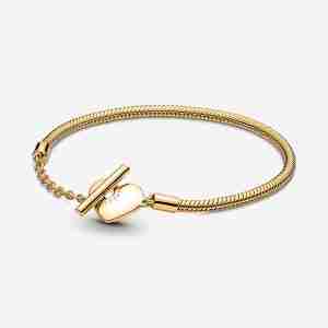 Bracelet Maille Serpent Barre en T Cœur Pandora Moments Métal doré à l’Or fin 585