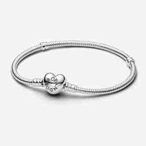 Bracelet Maille Serpent Fermoir Cœur Pandora Moments Argent 925