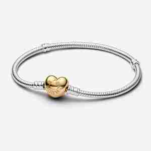 Bracelet Maille Serpent Fermoir Cœur Pandora Moments Bicolore