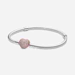 Bracelet Maille Serpent Fermoir Cœur Pavé Pandora Moments Bicolore