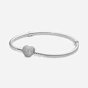Bracelet Maille Serpent Fermoir Cœur Scintillant Pandora Moments Argent 925