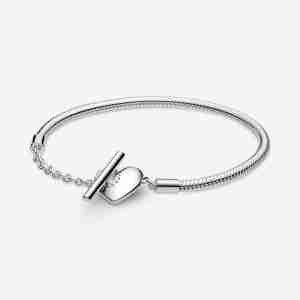 Bracelet Maille Serpent fermoir en T Cœur Pandora Moments
