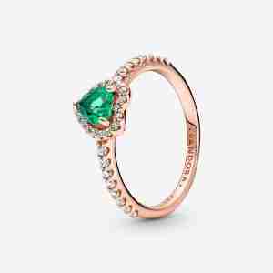 Bague Cœur Surélevé Scintillant-Vert