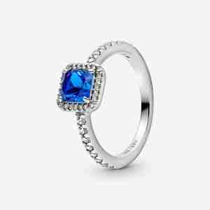 Bague Halo Scintillant Carré Bleu
