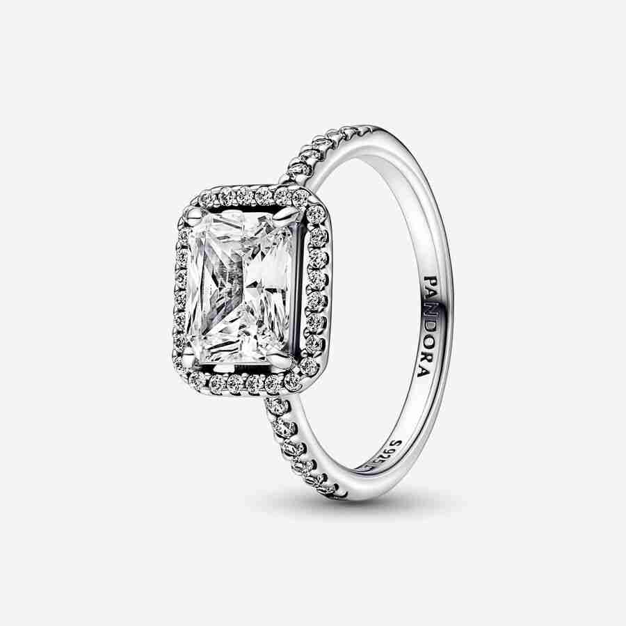 Bague Halo Scintillant Rectangulaire Bague Halo Scintillant Rectangulaire