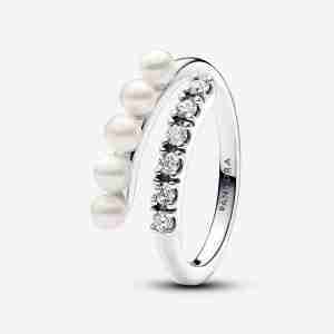 Bague Ouverte Perles de Culture d’Eau Douce Traitées & Pavé