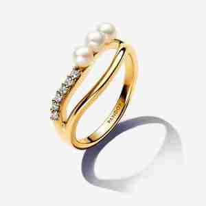 Bague Double de Forme Organique et Perles de Culture