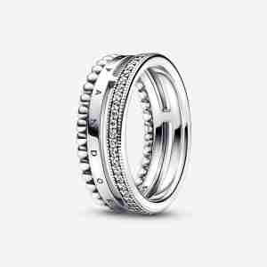 Bague Pavé & motifs perlés Pandora Signature