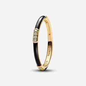 Bague Résine Façon Émail Noire & Pierres