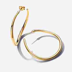 Boucles d'Oreilles Créoles Ouvertes de Forme Organique 42 mm-Métal doré à l’Or fin