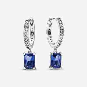 Boucles d'Oreilles Créoles Scintillantes Rectangulaires Bleues