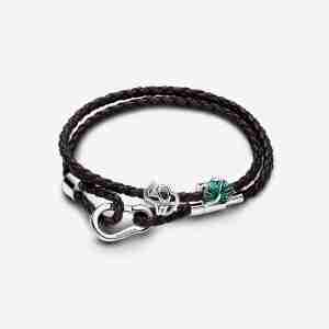 Bracelet Composé en Cuir Monstera Vert & Éléphant Ajouré