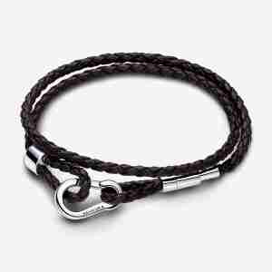 Bracelet Double Tour en Cuir Tressé Marron Pandora Moments