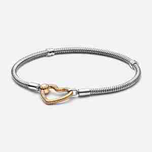 Bracelet Maille Serpent Fermoir Cœur Pandora Moments-Bicolore