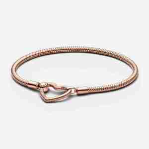 Bracelet Maille Serpent Fermoir Cœur Pandora Moments-Or rose