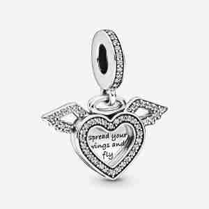 Charm Pendant Cœur et Ailes d'Ange