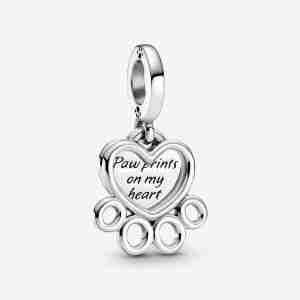 Charm Pendant Cœurs et Empreinte de Pattes