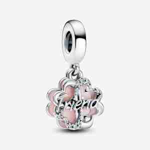 Charm Pendant Double Amitié Trèfle à Quatre Feuilles