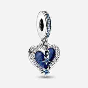 Charm Pendant Double Cœur Étoile Filante Céleste