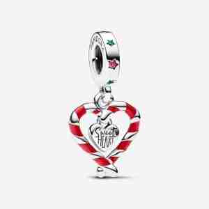Charm Pendant Double Cœur de Noël Sucre d’Orge