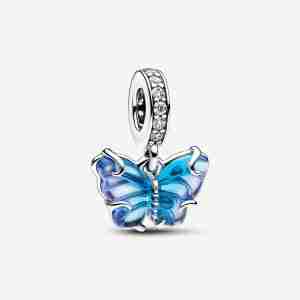 Charm Pendant Papillon en Verre de Murano Bleu