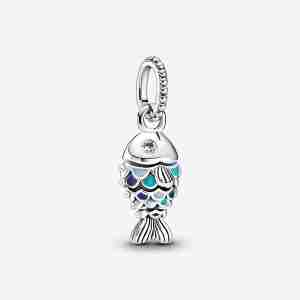 Charm Pendant Poisson à Écailles Bleues