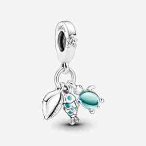 Charm Pendant Triple Poisson, Tortue de Mer & Conque