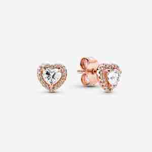 Clous d'Oreilles Cœurs Surélevés Scintillants-Métal doré à l’Or Rose fin