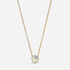 Collier Pendentif Halo Rond Scintillant l’Or