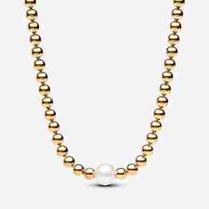 Collier Perle de Culture d'Eau Douce Traitée & Détails Sertis Grain l’Or