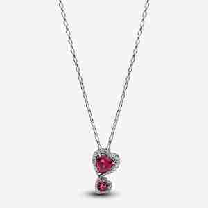 Collier à Pendentif Cœurs Halo Rouge