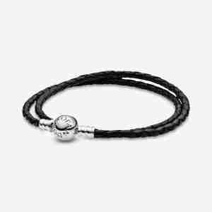 Double Bracelet en Cuir Noir