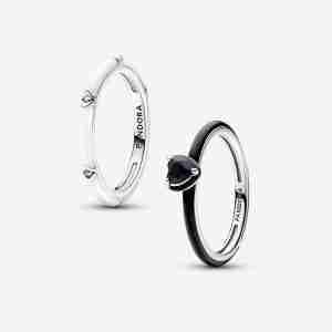 Ensemble de Bagues Cœur Chakra Noir et Blanc Pandora ME
