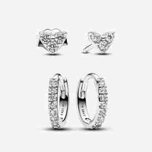 Ensemble de Clous d’Oreilles Cœur Trois Pierres & Créoles Scintillantes