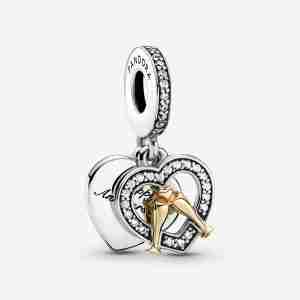 Charm Pendant Joyeux Anniversaire de Mariage Bicolore