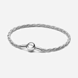 Bracelet Maille Serpent Torsadée Fermoir Pandora Rond