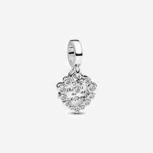 Charm Pendant Double Cœur Scintillant-Argent