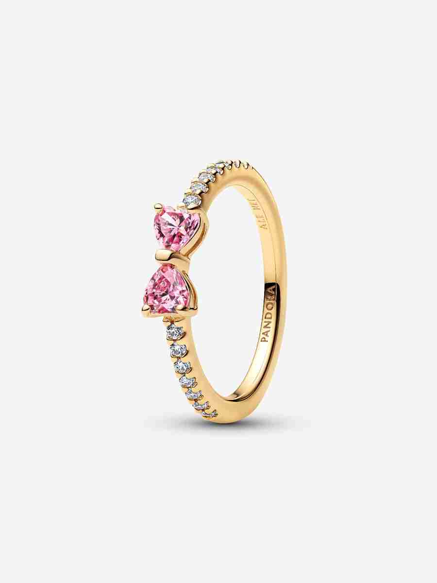 Bague Nœud Rose Scintillant-Métal Doré Bague Noeud Rose Scintillant Metal Dore