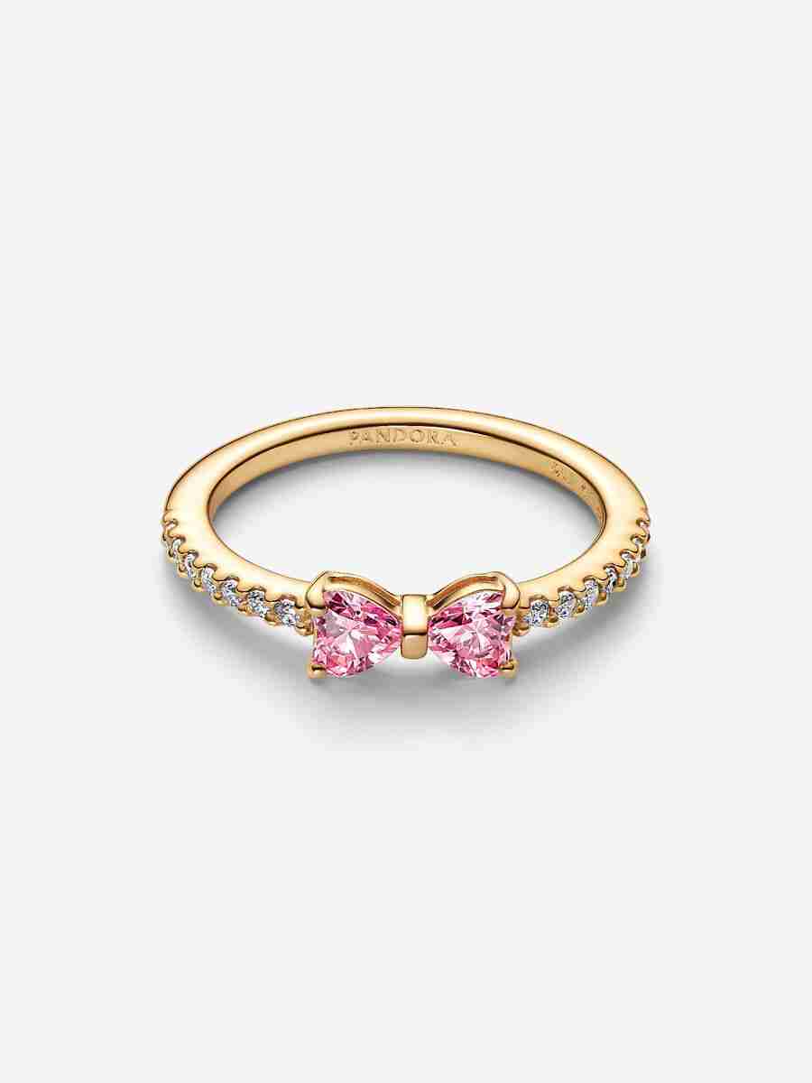 Bague Nœud Rose Scintillant-Métal Doré_1 Bague Noeud Rose Scintillant Metal Dore 1