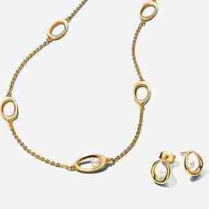 Parure Collier & Clous d’Oreilles Ovale de Forme Organique & Perle de Culture d'Eau Douce Traitée