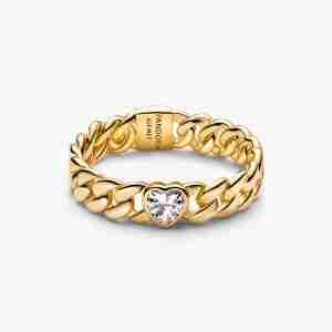 Bague Cœur Maille Cubaine Dorée