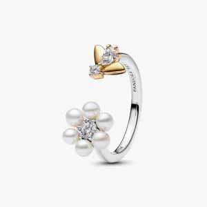 Bague Ouverte Bridgerton Fleur en Perles de Culture d’Eau Douce Traitées et Abeille