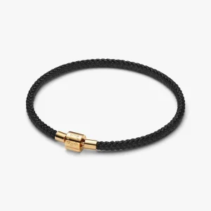 Bracelet Cordon Noir Brillant Doré