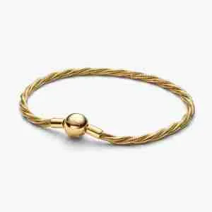 Bracelet Maille Serpent Torsadée Fermoir Pandora Rond- l'Or 14 carats